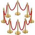 8pcs Sturdy Gold Stanchion Posts and 8pcs High Quality Red Carpet Velvet Ropes, Water/Sand/Concrete Fillable Leakproof Base, Crowd Control Barriers for Birthday, Prom, Business, Wedding