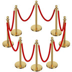8pcs Sturdy Gold Stanchion Posts and 8pcs High Quality Red Carpet Velvet Ropes, Water/Sand/Concrete Fillable Leakproof Base, Crowd Control Barriers for Birthday, Prom, Business, Wedding