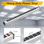 Long Surge Protector Power Strip,16 Outlet Heavy Duty Power Strip Metal Power Bar,10 FT Long Extension Cord with Circuit Breaker for Garage,Workshop,Industrial(125V/1875W, ETL Listed)