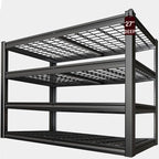 62" Wide Heavy Duty Garage Shelving Units, 4-Tier Deep Storage Shelves,Black Metal Garage Shelves,Steel Shelf,Large Storage Rack,Industrial Shelving for Shop, 62" W x 27" D x 62" H