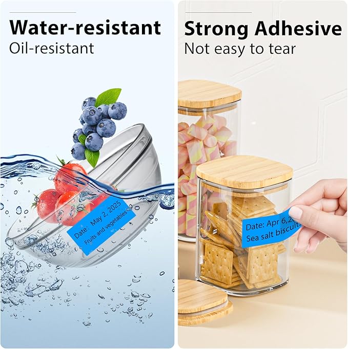 1x2 inch Blank Removable Freezer Labels Printable Rectangle Stickers 500PCS Water Oil Resistant with Perforation Line for Food Containers Jars Pantry Organization, Fluorescent Blue