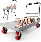 2IN1 43"×24" Foldable Platform Truck, Portable Ladder Platform, Height Adjustable Work Scaffolding, 2200lbs Capacity Heavy Duty Flatbed Bed Cart w/2 Swivel Casters