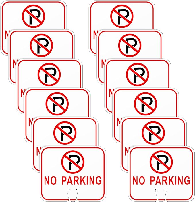 Geetery 12 Pcs No Parking Signs Traffic Cone, 12.6 x 10.43 Inches Plastic Traffic Cone Top Warning Sign for Road Barricade Outdoor Construction Waterproof