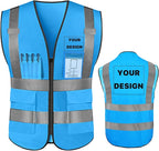 YOWESHOP High Reflective Visibility Safety Vest Custom Your Logo Safety Workwear with Reflective Strips and Pockets