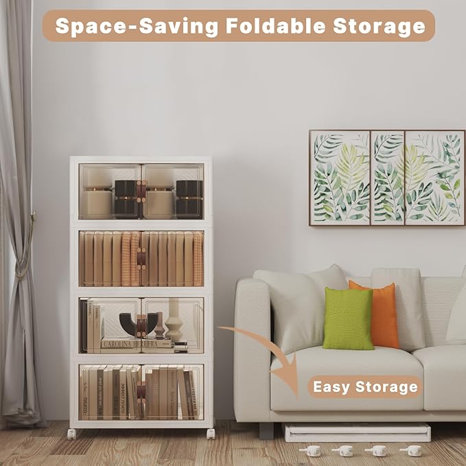 Extra Large Stackable Storage Bins with Lids & Wheels, Foldable Plastic Storage Bins (White, 220QT-55QT/14GAL*4Pack)