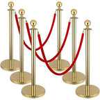 6pcs Gold Stanchions and Red Velvet Ropes 4pcs, Red Carpet Ropes and Poles, Red Carpet Divider Stands Party Decorations, Gold Stanchions Queue Barrier Reception with Fillable Plastic Base