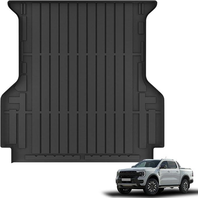 Truck Bed Mat Fit Ford Ranger 2024 2025 (5FT, 59.6" Bed), TPE All Weather Truck Bed Liner Cargo Liner Ranger Accessories