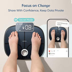 Etekcity Smart Rechargeable Scale for Body Weight, BMI, Fat, Muscle Mass, Digital Bathroom Scale with 13 Metrics, Secret Mode, Bluetooth Connect to Free Apps, Stealth Black
