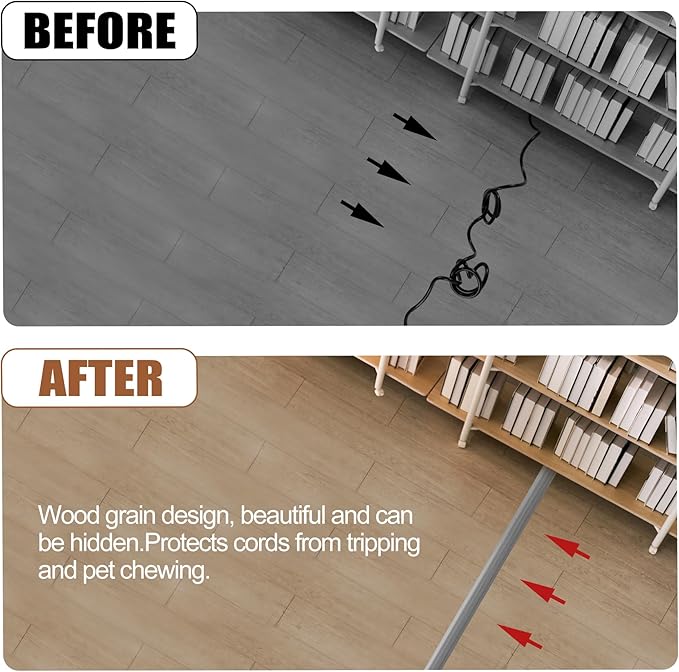 MYFAMIREA 20FT Floor Cord Cover for Wire Self Adhesive Cable Cavity Management PVC Extension Cord Hider Power Floor Wire Protector Cover Prevent Cable Trips for Office Home Outdoor (Gray Wood, 1.18'')