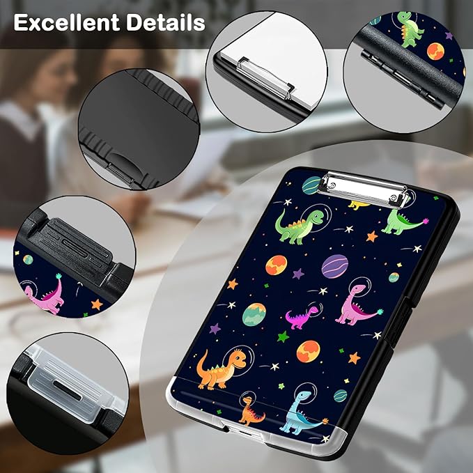 Clipboard with Storage,Office Supplies Nursing Clipboards Folder with Pen Holder Plastic Storage ClipBoard Foldable for Teacher Nurse,Dinosaurs Planet