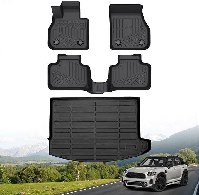 Hutisya-Floor Mats & Cargo Liner Set Fit for MINI Countryman F60 (Not for Manual Transmission) 2017-2024 All Weather Protection Anti-Slip & Durable TPE Full Set Liners Automotive Accessories-Black