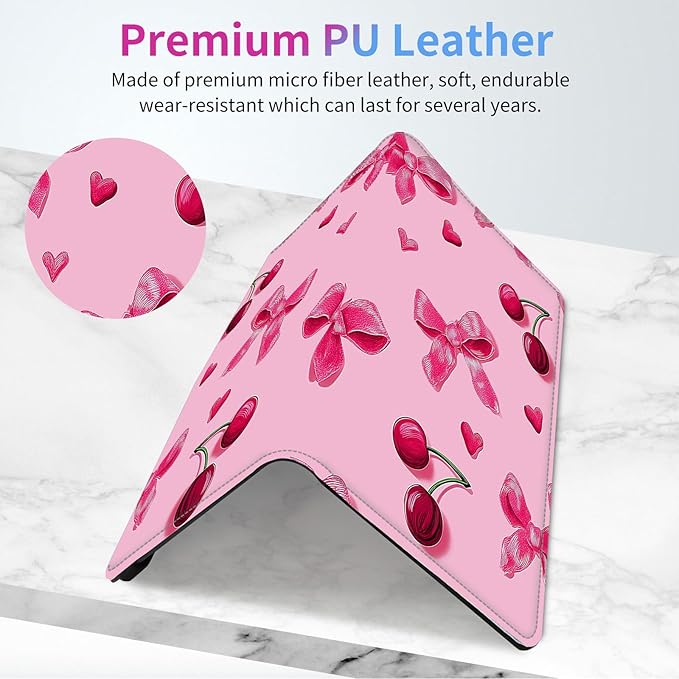 Car Registration and Insurance Card Holder - Pink Bows Cherries Leather Document Organizer & Bifold wallet for License, Insurance Cards | Fits Vehicle Glove Box & Visor