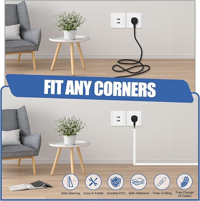 Floor Cable Cover, Low Profile Cable Hider for Wires, Self Adhesive Cord Hider for Wall, Cord Covers Wall Mounted Tv, for Offices, Gym, Exhibitions(White, 3.3 Feet)
