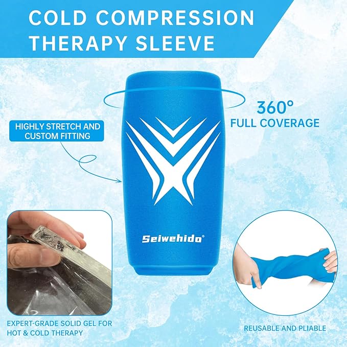 Extended Leg Knee Ice Pack Wrap for Injuries Compression, Reusable Soft Gel Freeze Knees Brace for Swelling, Replacement Surgery, Cold Compress Therapy for Arthritis, Meniscus Tear and ACL