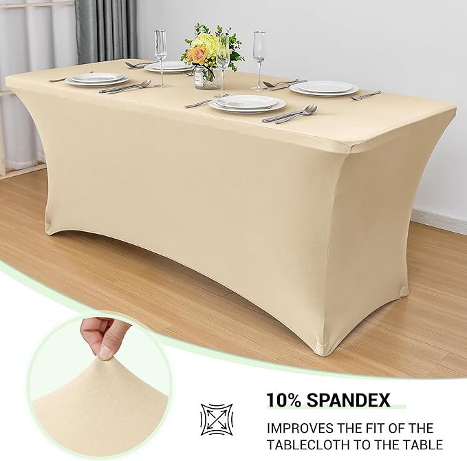 Obstal 6 Pack Stretch Spandex Table Covers for 6 Foot Tables - 6 FT Universal Rectangular Fitted Tablecloth Protector for Wedding, Banquet, Party (Champagne, 72 Length x 30 Width x 30 Height Inches)