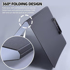Clipboard Folder, 2 Pcs A4 Foldable Clipboard with Horizontal and Vertical Double Metal Clips, 360 Degree Foldable Binder Clipboards with Pen Holder, File Cover Work Folder Clipboards, Purple