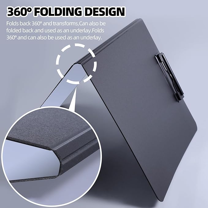 Clipboard Folder, 2 Pcs A4 Foldable Clipboard with Horizontal and Vertical Double Metal Clips, 360 Degree Foldable Binder Clipboards with Pen Holder, File Cover Work Folder Clipboards, Purple