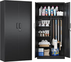 Broom Closet with Lock, Metal Storage Cabinet 36" Wide, 5-Tier Steel Utility Cabinet with Hanging Rod & Doors for Garage, Laundry Room, Warehouse Storage