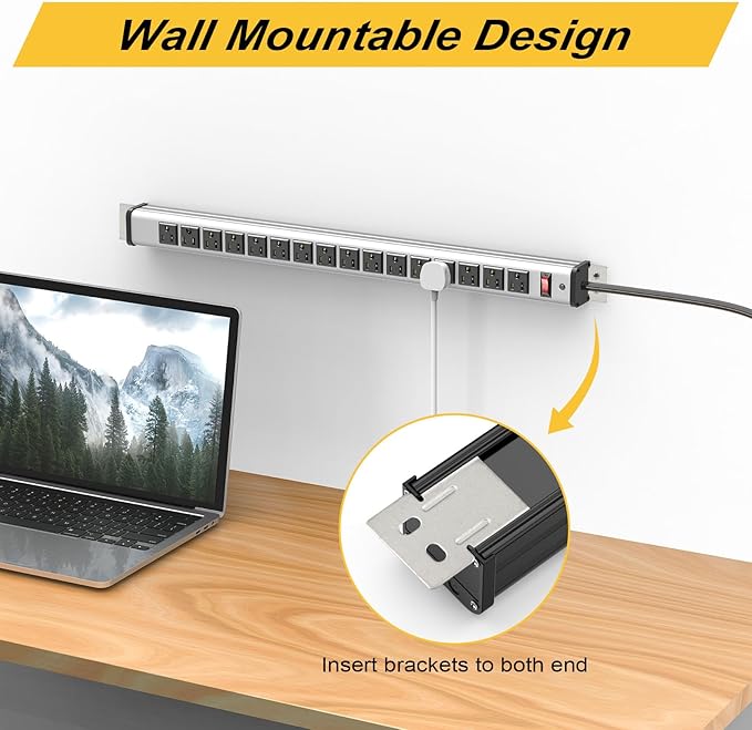 Long Surge Protector Power Strip,16 Outlet Heavy Duty Power Strip Metal Power Bar,10 FT Long Extension Cord with Circuit Breaker for Garage,Workshop,Industrial(125V/1875W, ETL Listed)