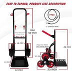 Stair Climber Hand Truck Dolly, Heavy Duty 440 Lb Capacity Trolley Cart with Telescoping Handle and Rubber Wheels 6 Rubber Wheels and Rope for Moving Logistics Warehouse