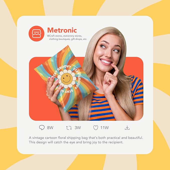Metronic Poly Mailers 14.5x19 Inch 50pcs Shipping Bags for Clothes,Self Adhesive Shipping Envelopes for Small Business,Waterproof Mailers Poly Bags for Shipping,Packaging Mailing Bags Rainbow Smile