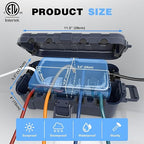 Flemoon Medium Outdoor Electrical Box (11.5x5.2x4 inch), IP54 Waterproof Extension Cord Cover w/6 Cable Entry Ports, Weatherproof Connection Box for Power Strip, Timer, Plug, Holiday Lights, Gray