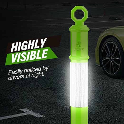 RoadHero 45 Inch Delineator Post with Base, Portable Lime Green Traffic Delineator Posts Cones with Reflective Collars for Parking Lots, Road Safety, Construction Events (6 Pack)