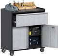 Rolling Garage Storage Cabinet with Door and Drawer, Lockable Metal Tool Cabinet on Wheels for Garage, Home, Office, Black & Gray, Assembly Required, (18.11" D x 30.31" W x 35.43" H)