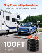 VEVOR 100 FT RV Extension Cord, 30 Amp, 125V 2500W Heavy Duty STW 10/3 Gauge Wire, NEMA TT-30P Male NEMA TT-30R Female Plug, with LED Power Indicator, Handle, 15A Adapter, for RV Trailer, ETL Listed