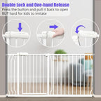 Extra Wide Baby Gate 53-57.5 Inch, Tension Mounted No Drilling, Auto Close Indoor Safety Gate for Stairs & Doorways - Metal Design for Kids and Pets, White