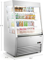 Wilprep Commercial Display Refrigerator, 36" Open Air Merchandiser with 12.2 cu. ft. Volume LED Lighting Night Curtain, Grab and Go Display Refrigerator Showcase for Store Cafe Bar Shop