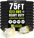 75ft Outdoor/Indoor Extension Cord 3-Outlet 12/3 Gauge Extra Heavy Duty ETL Listed, 3 Prong SJTW, Waterproof, Flexible Cold-Resistant Long Power Cord,15A 125V 1875W, Black by LifeSupplyUSA