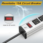 10-Pack Long Surge Protector Power Strip,16 Outlet Heavy Duty Power Strip Metal Power Bar,10 FT Long Extension Cord with Circuit Breaker for Garage,Workshop, 125V/1875W, ETL Listed, Silver