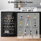 Tylza 24 Bottles Wine Fridge, Wine Cellar with Powerful Compressor, LED Touchscreen, Low-E Tempered Glass Door, Lock, Wine Cooler Refrigerator for Red, White, Champagne or Sparkling Wine, Black