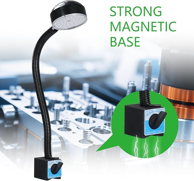 LED Magnetic Work Light with Flexible Gooseneck, 20W 2000 Lumens 6500K 110V US Plug, Machine Lathe Light with On/Off Magnetic Base for Work Bench, Sewing Machine, Lathe Workbenches