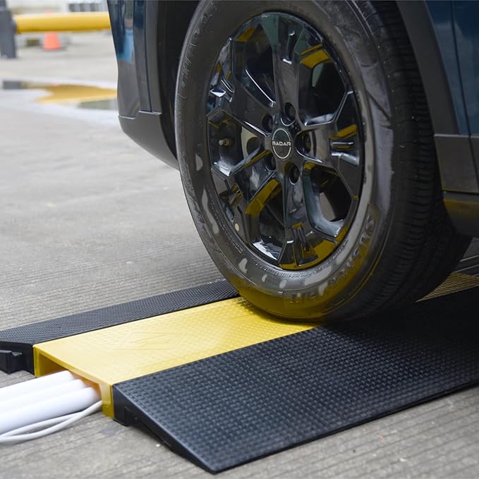 Assemble Threshold Bridge Ramp,1 Large Channel Floor Wire Hose Cord Cable Protector, Doorway Ramp for Cars Wheelchairs, ADA Compliant Driveway Road Hump, Traffic Speed Bump
