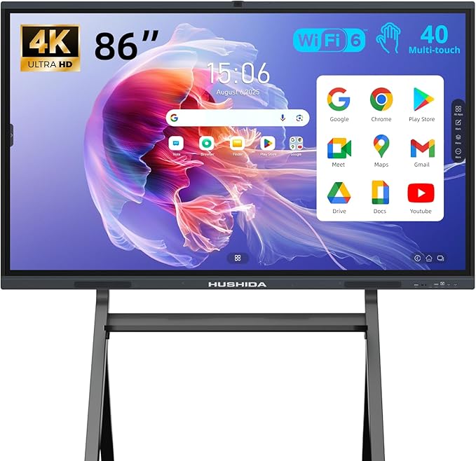 86" Smart Board Google EDLA-Certified 4K Interactive Whiteboard SmartBoard for Classroom & Office Business, Android 14 Touchscreen with 13MP AI Camera 8G RAM+64G ROM, 40-Points, Wall Mount Included
