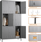 Employee Lockers with 27 Hooks,9 Doors Metal Storage Locker with Card Holder for Employees Home Gym,Assembly Required (Dark Grey)