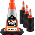 Xpose Safety 12 Inch Orange Traffic Cones with 4" Collar - 48 Pack Multipurpose PVC Plastic Safety Cone for Parking, Soccer, Caution, Kids and Construction - DOT Approved