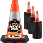 Xpose Safety 12 Inch Orange Traffic Cones with 4" Collar - 48 Pack Multipurpose PVC Plastic Safety Cone for Parking, Soccer, Caution, Kids and Construction - DOT Approved