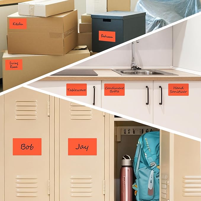 500 Pcs Large Moving Labels for Boxes 3 ×5 Inch Vinyl Self Adhesive Rectangle Stickers Color Coding Labels Waterproof Removable for Storage Bins Classroom Office Warehouse, Fluorescent Red