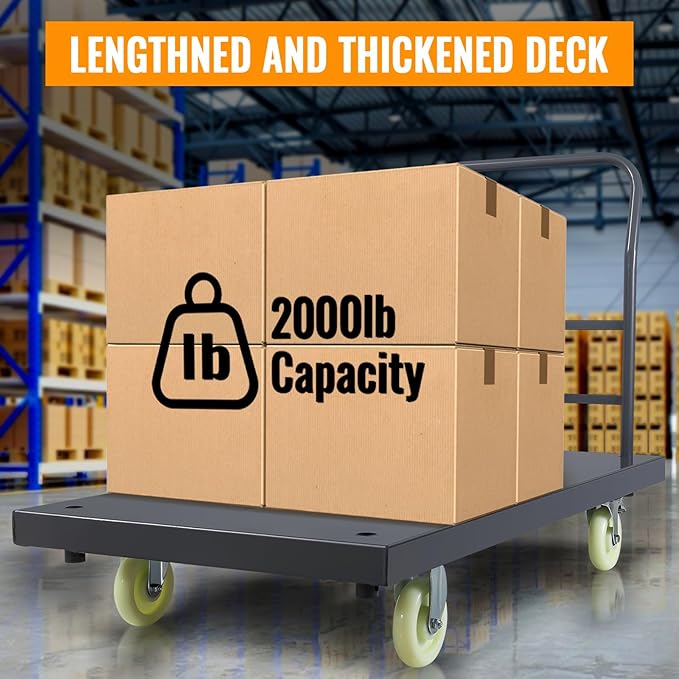 Heavy Duty Platform Truck, Industrial Panel Truck Cart 360 Degree Swivel Wheels, Flatbed Cart Add Reinforcing Steel Bar with 2500 Lbs Capacity, 47X 24 Inch