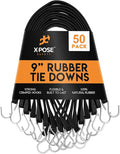 Rubber Bungee Cords with Hooks 50 Pack 9 Inch (14” Max Stretch) Heavy-Duty Black Tie Down Straps for Outdoor, Tarp Covers, Canvas Canopies, Motorcycle, and Cargo - by Xpose Safety