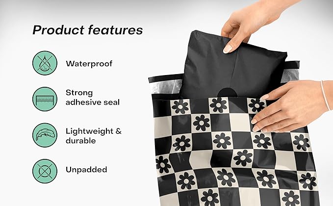 10x13 Poly Mailers – Checkerboard Daisy – Waterproof, Tear-Resistant Shipping Bags with Adhesive Seal – 100 Pack – Package Mint
