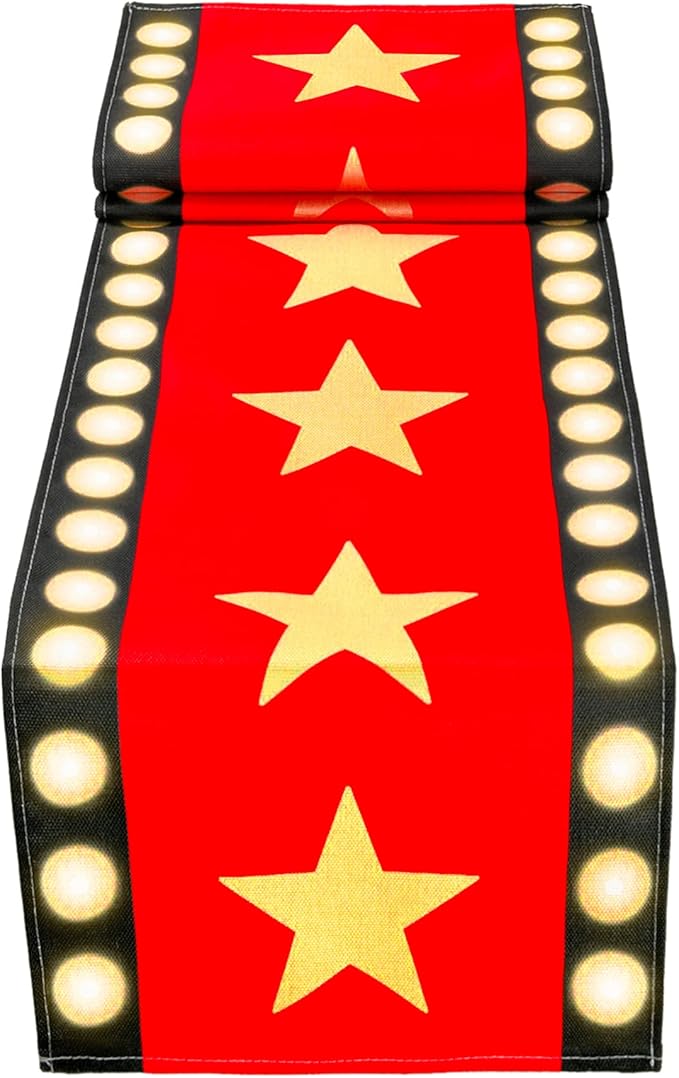 13 x 72 Inch Movie Night Table Runner with Gold Star Design - Red Carpet Decoration for Birthday Party Supplies（red）