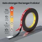 2 Pack Double Sided Heavy Duty Tape, Made of 3M VHB Tape, 16.5 FT × 0.39 IN Mounting Adhesive Foam Tape Waterproof High Temperature Resistant for Automotive LED Strips Home Office Decor Indoor Outdoor