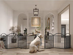 BHG Metal No-Assembly Freestanding Dog Gate with Door Walk Through, Extra Wide 96", Extra Tall 32" Pet Gate, Accordion Puppy Folding Playpen Dog Fence, with 2PCS Support (Black, 8 Panels)