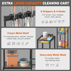 Broom Holder with Cleaning Supplies Organizer, Broom Closet Storage Cabinet with Cleaning Caddy, Cleaning Cart with Mop Hanger Gripper Rack Hooks,Janitorial Cart,Utility Carts Household Essentials