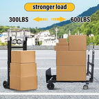 Upgraded 3 in 1 Folding Hand Truck, 600lbs Capacity, Heavy Duty Convertible Dolly with Retractable Handle and 4 Rubber Wheels, Collapsible Cart for Moving Home, Office, Warehouse (Black)