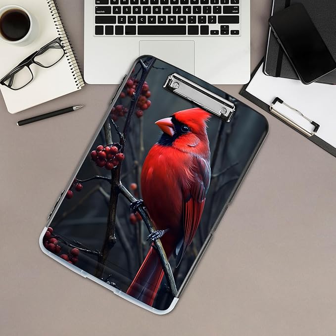 Clipboard with Storage,Office Supplies Nursing Clipboards Folder with Pen Holder Plastic Storage ClipBoard Foldable for Teacher Nurse,Beautiful Redbird